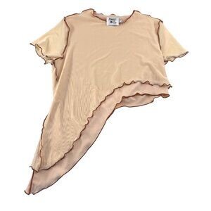 Princess Polly Asymmetrical Shirt Women's size 2 Beige Short Sleeves y2k‎